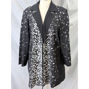 Misook Black White‎ Knit Jacket 0X Abstract Open Front Blazer Art to Wear